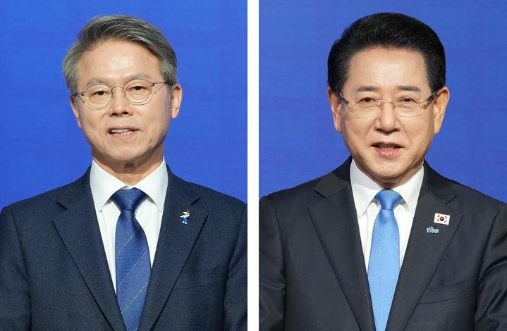 [광주=뉴시스] 이현행 기자 = 31일 광주 서구 KBS광주방송총국에서 열린 더불어민주당 전남광주통합특별시장 본경선 후보 토론회에 참여한 (기호 순) 민형배, 김영록 후보. 2026.03.31. lhh@newsis.com *재판매 및 DB 금지