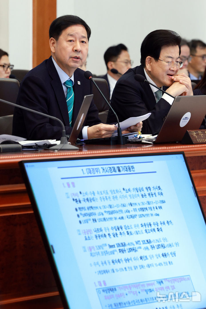 [서울=뉴시스] 고범준 기자 = 구윤철 경제부총리 겸 재정경제부 장관이 31일 청와대에서 열린 국무회의에서 중동전쟁 관련 비상국정운영 및 대응현황 발언을 하고 있다. 2026.03.31. bjko@newsis.com