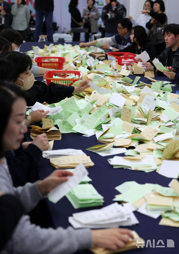 [서울=뉴시스] 홍효식 기자 = 31일 오전 서울 종로구 서울시선거관리위원회에서 열린 '제9회 전국동시지방선거 대비 모의 개표 실습'에서 구 선관위 관계자들이 투표지 분류 작업을 하고 있다. 2026.03.31. yesphoto@newsis.com