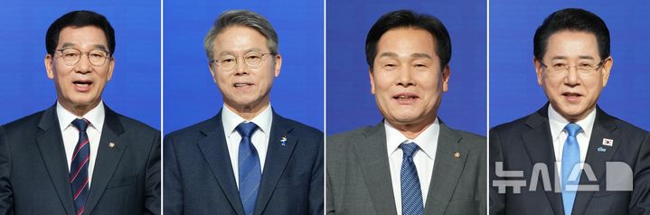 [광주=뉴시스] 이현행 기자 = 31일 오후 광주 서구 KBS광주방송총국에서 열린 더불어민주당 전남광주통합특별시장 본경선 후보 토론회에 참여한 후보들이 토론을 하고 있다. 왼쪽부터 기호 1번 신정훈, 기호 2번 민형배, 기호 3번 주철현, 기호 5번 김영록 후보. 2026.03.31. lhh@newsis.com