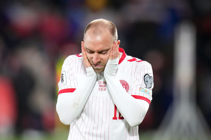 [프라하=AP/뉴시스]월드컵이 좌절된 덴마크 미드필더 에릭센. 2026.03.31.