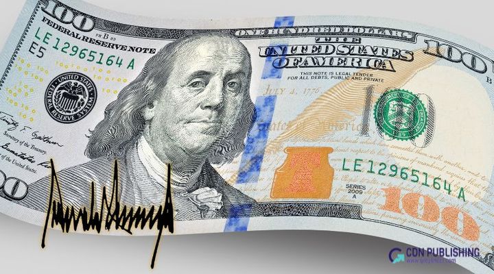 [서울=뉴시스]미 재무부가 건국 250 주년을 기념해 미국 지폐에 도널드 트럼프 미 대통령의 서명을 넣기로 했다. 사진은 트럼프 서명이 들어간 100 달러 지폐의 상상도. (출처=그레이시트닷컴) 2026.4.1. *재판매 및 DB 금지