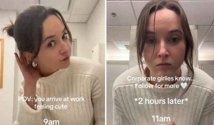 [서울=뉴시스] 사무실의 탁한 공기가 직장인의 외모를 노화시키는 등 부정적 영향을 준다는 농담 섞인 주장이 온라인에서 큰 공감을 얻고 있다. (사진=틱톡 캡처) *재판매 및 DB 금지