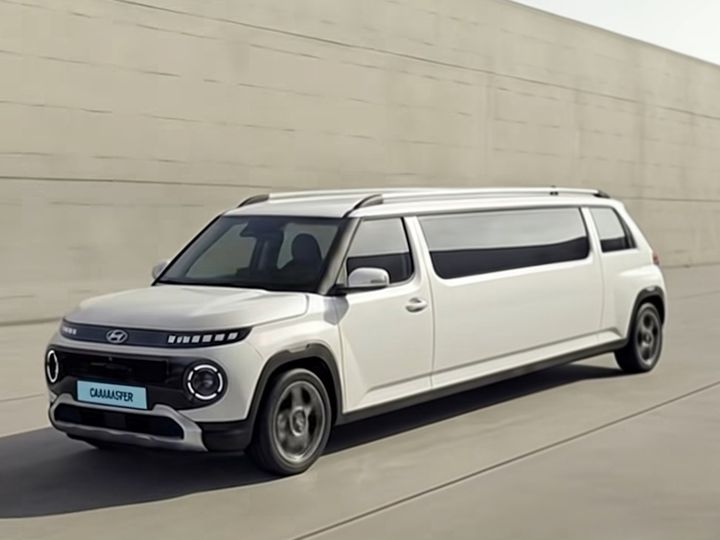 [서울=뉴시스] 현대자동차가 공식 SNS를 통해 경형 SUV 캐스퍼를 길게 늘린 리무진 버전인 'CAAAAASPER'를 공개했다. (사진=현대자동차 SNS 캡처) *재판매 및 DB 금지