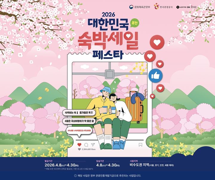 롯데쇼핑의 e커머스플랫폼 롯데온(LOTTE ON)이 오는 8일부터 시작되는 '2026 대한민국 숙박세일 페스타'에 다양한 혜택을 들고 동참한다고 2일 밝혔다. *재판매 및 DB 금지