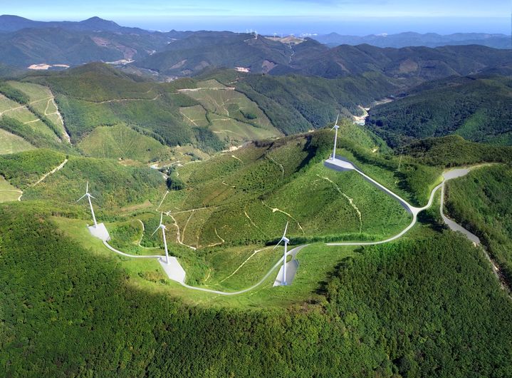 [서울=뉴시스] 강원도 태백시 하사미 풍력발전단지 조감도. (출처=코오롱글로벌) 2026.04.01. photo@newsis.com *재판매 및 DB 금지