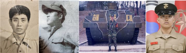 [서울=뉴시스]해병대 교육훈련단은 창설 77년 이래 첫 '4대 해병' 가족이 탄생했다고 1일 밝혔다. 사진 왼쪽부터 1대 해병 김재찬 옹, 2대 해병 김은일 옹, 3대 해병 김철민씨, 4대 해병 김준영 이병.(사진 제공 해병대) *재판매 및 DB 금지