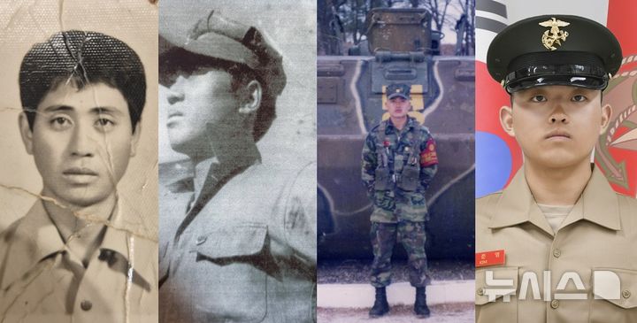 [포항=뉴시스] 1대 해병 고 김재찬 옹(왼쪽부터), 2대 해병 김은일 옹, 3대 해병 김철민, 4대 해병 김준영 이병.(사진=해병대교육훈련단 제공) 2026.04.02. photo@newsis.com