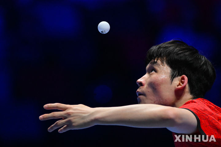 [마카오=신화/뉴시스] 장우진, 2026 국제탁구연맹(ITTF) 월드컵 16강 탈락. 2026.04.02.