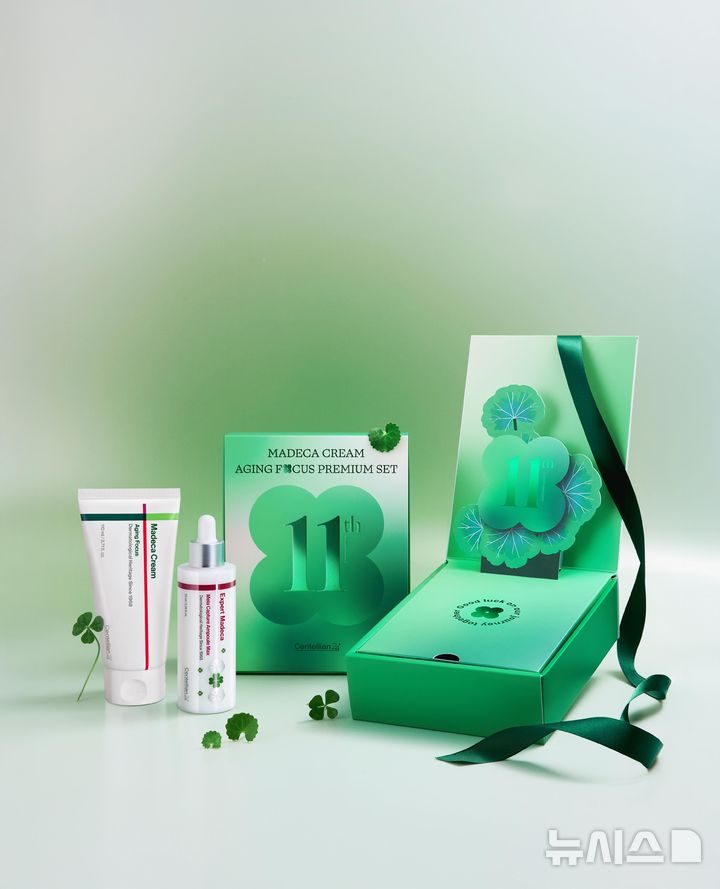 [서울=뉴시스] 동국제약이 더마코스메틱 브랜드 센텔리안24의 대표 제품 '마데카 크림'의 누적 판매 9100만개 돌파를 기념해 '마데카 크림 11주년 기획 세트'를 출시했다. (사진=동국제약) 2026.04.04. photo@newsis.com
