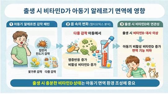 [세종=뉴시스]출생 시 비타민D가 아동기 면역 환경에 미치는 영향의 모식도. (사진=질병관리청 국립보건연구원 제공) 2026.04.03. photo@newsis.com *재판매 및 DB 금지