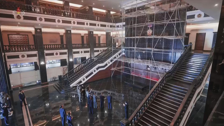 [서울=뉴시스] 북한 조선중앙TV는 김정은 국무위원장이 러시아·우크리아나 전쟁 파병군 추모 시설인 해외군사작전 전투위훈기념관 건설사업을 현지 지도했다고 3일 보도했다. (사진=조선중앙TV 캡처) 2026.04.03. photo@newsis.com *재판매 및 DB 금지