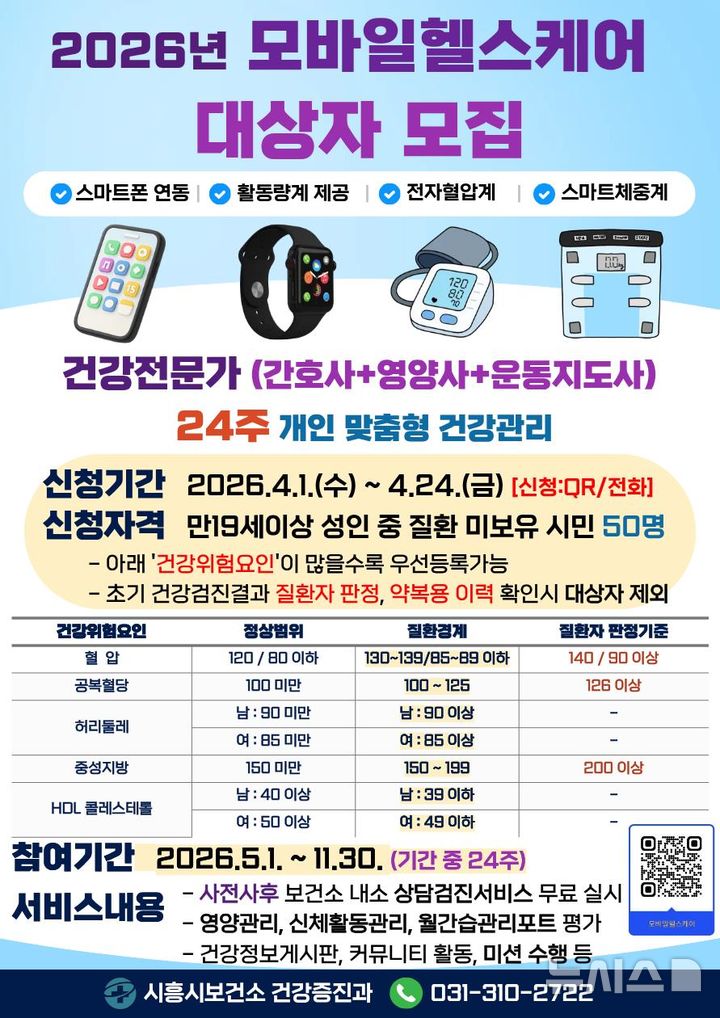 [시흥=뉴시스] 경기 시흥시가 '모바일 헬스케어 사업' 참여자를 모집한다. (사진=시흥시 제공) 2026.04.05. photo@newsis.com