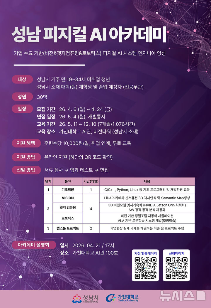 [성남=뉴시스] 성남 피지컬 AI 아카데미 모집 안내문 (사진=성남시 제공) 2026.04.06.photo@newsis.com