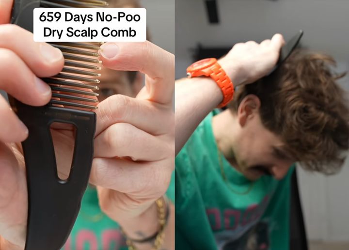 [서울=뉴시스] 샴푸를 사용하지 않고 머리를 감는, 이른바 '노푸'(No-poo) 트렌드가 오히려 두피 건강에 악영향을 미칠 수 있다는 지적이 나왔다. (사진=틱톡 갈무리) *재판매 및 DB 금지