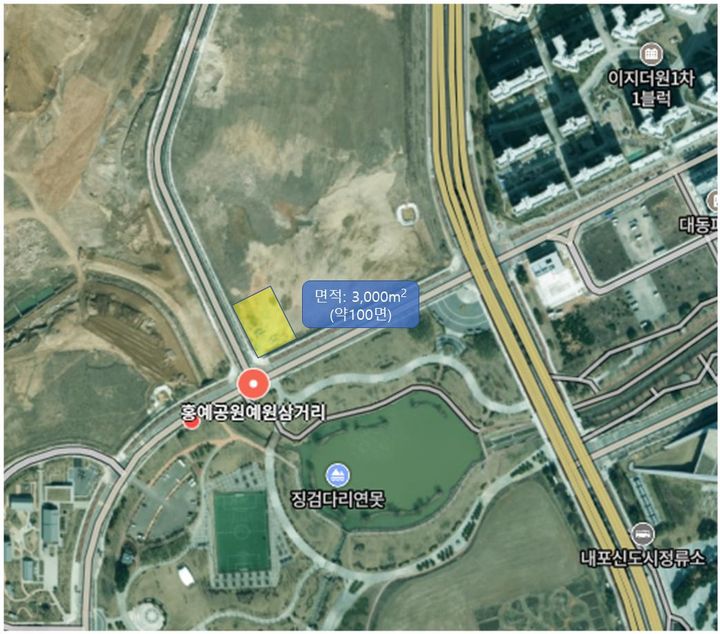 [예산=뉴시스] 예산 내포신도시 홍예공원 예원삼거리 옆 공영(임시)주차장 예정 부지. (사진=예산군 제공) 2026.04.06. photo@newsis.com *재판매 및 DB 금지