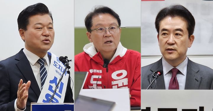 (왼쪽부터) 6일 충북도청에서 기자회견하는 신용한 더불어민주당 충북지사 예비후보, 윤갑근·윤희근 국민의힘 충북지사 예비후보. (사진=뉴시스DB) *재판매 및 DB 금지