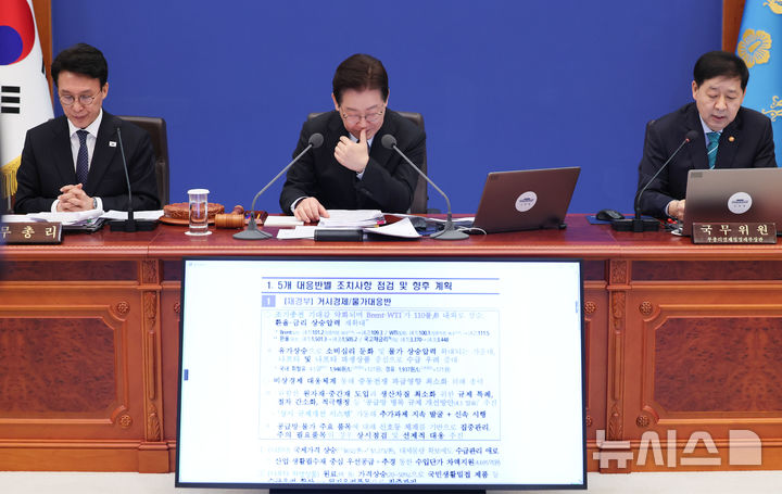 [서울=뉴시스] 고범준 기자 = 이재명 대통령이 6일 청와대에서 열린 국무회의 겸 비상경제점검회의에서 중동전쟁 관련 비상국정운영 및 대응현황 자료를 살펴보고 있다. 2026.04.06. bjko@newsis.com