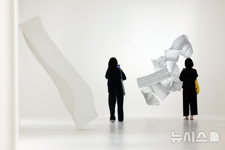 [원주=뉴시스] 박진희 기자 = 한솔문화재단의 뮤지엄 SAN은 6일 강원 원주시 뮤지엄 산에서 한국 현대 미술 작가 이배의 개인전 'En attendant: 기다리며' 기자간담회를 갖고 숯을 매개로 자연과 인간, 시간과 존재가 교차하는 관계망을 심층적으로 조망한 작품 'White'를 선보이고 있다. 이번 전시는 뮤지엄 SAN 개관 이래 최초로 선보이는 국내 작가 개인전이다. 2026.04.06. pak7130@newsis.com