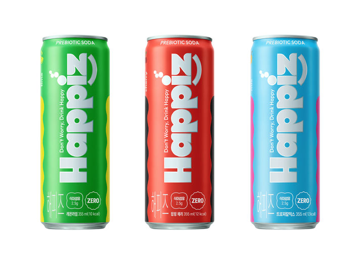 [서울=뉴시스] 롯데칠성음료 프리바이오틱 소다 '해피즈(Happiz)' 3종. (사진=롯데칠성음료 제공) *재판매 및 DB 금지