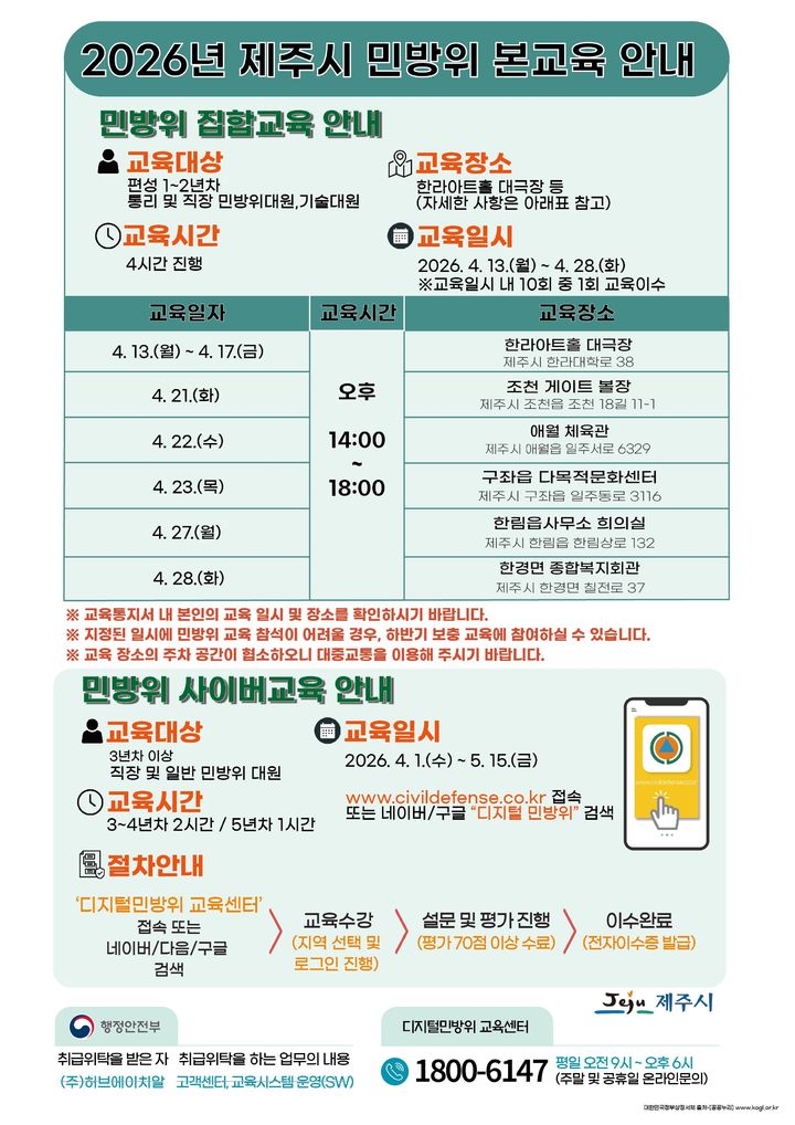 [제주=뉴시스] 2026년도 제주시 민방위 본교육 안내문. (사진=제주시 제공) 2026.04.07. photo@newsis.com *재판매 및 DB 금지