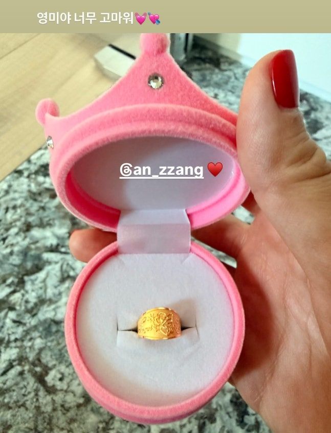 [서울=뉴시스] 가수 겸 배우 손담비가 방송인 안영미에게 딸 돌반지를 선물받았다. (사진=인스타그램 캡처) 2026.04.07. photo@newsis.com *재판매 및 DB 금지