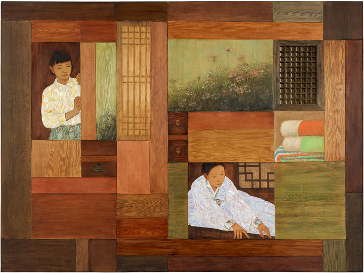 김덕용, 차경-Homing, 2025, Dancheong and mixed media on wood, 240×180cm *재판매 및 DB 금지
