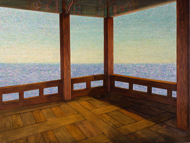 김덕용, 차경-시간의 공간, 2022, Mother pearl and mixed media on wood, 240×180cm *재판매 및 DB 금지