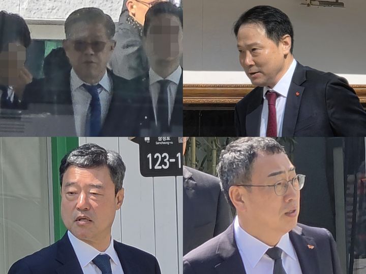 [서울=뉴시스] 박현준 기자 = 8일 서울 종로구 삼청동 '선혜원'에서 열린 SK그룹 창립 73주년 기념 행사에 참석한 오너가 및 계열사 사장단. 왼쪽 위부터 반시계 방향으로 최신원 SK네트웍스 명예회장, 지동섭 SK수펙스추구협의회 SV위원장, 유영상 SK수펙스추구협의회 AI위원장, 김종우 SKC 사장. 2026.04.08 parkhj@newsis.com *재판매 및 DB 금지