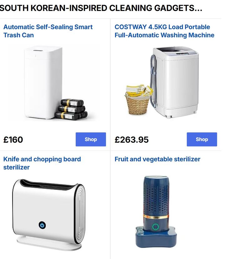[서울=뉴시스] 영국 데일리 메일은 한국의 뛰어난 위생에 주목하며 다양한 가전 제품 구매 링크도 제시했다. (사진=영국 데일리 메일 기사 화면 캡처) *재판매 및 DB 금지