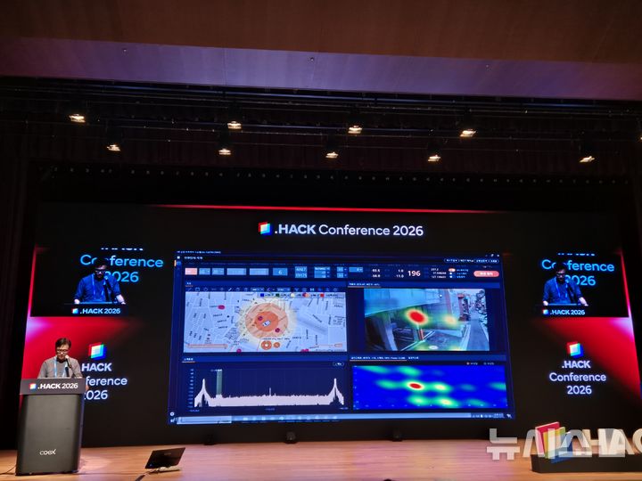 [서울=뉴시스] 신효령 기자= 8일 서울 강남구 코엑스 컨퍼런스룸에서 열린 '닷핵 컨퍼런스 2026(.HACK Conference 2026)'에서 김용대 한국과학기술원(KAIST·카이스트) 석좌교수가 'Cellular Metasploit: 이동통신망을 위한 침투 테스팅 프레임워크'를 주제로 강연했다. 2026.04.08.