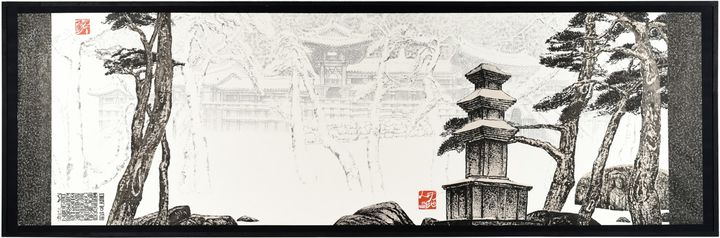 박대성, 〈불국사(효설)〉, 2018, 종이에 수묵, 234.5×755.0cm, 가나아트 소장 *재판매 및 DB 금지