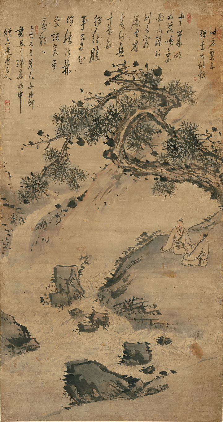 이인문, 〈송하담소도(松下談笑圖)〉, 1805, 종이에 수묵담채, 109.3×57.5cm, 국립중앙박물관 *재판매 및 DB 금지
