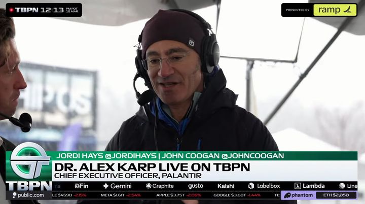 [서울=뉴시스] 알렉스 카프 팔란티어 테크놀로지스 최고경영자(CEO)는 인공지능(AI) 시대에서 전문 기술직과 신경다양인이 살아남을 것이라고 말했다. (사진=TBPN 유튜브 캡처) *재판매 및 DB 금지