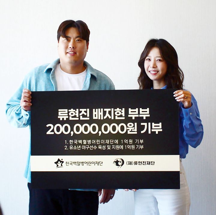 [서울=뉴시스] 프로 데뷔 20주년을 맞아 2억원을 기부한 류현진·배지현 부부. (사진 = 류현진 재단 제공) *재판매 및 DB 금지