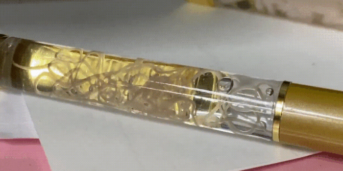 [서울=뉴시스] 일본에서 판매된 살아있는 고래회충이 담긴 볼펜. (사진=온라인 커뮤니티 캡처) *재판매 및 DB 금지