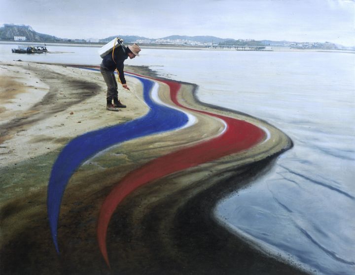 이승택_모래 위에 파도 그림(1987)_사진에 채색_91x114cm *재판매 및 DB 금지