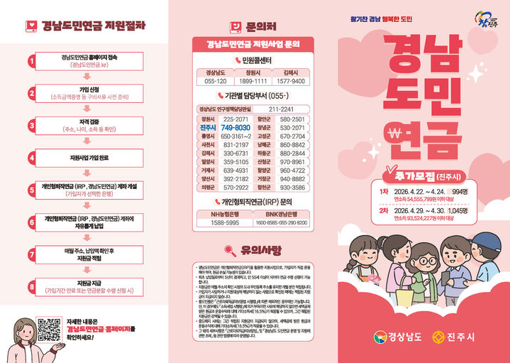 [진주=뉴시스]진주시, 경남도민연금 지원사업 2039명 추가 모집.(사진=진주시 제공).2026.04.09.photo@newsis.com *재판매 및 DB 금지