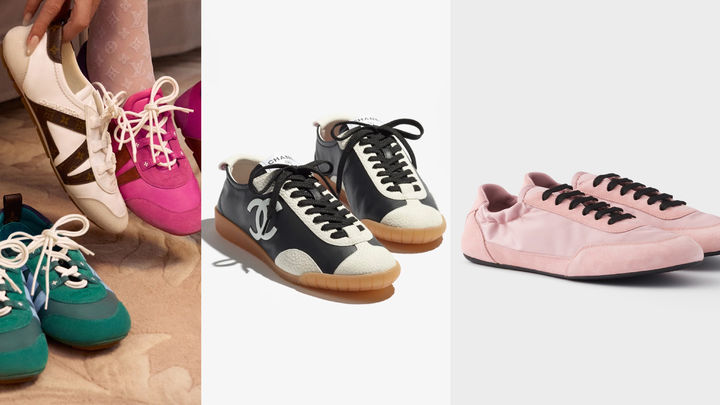 [서울=뉴시스] 루이비통 '스니커리나' 제품(왼쪽), 샤넬 2026년 봄・여름 컬렉션 스니커즈, 프라다 '컬랩스 리나일론 및 스웨이드 스니커즈'(오른쪽) (사진=루이 비통, 샤넬, 프라다) 2026.04.09. photo@newsis.com *재판매 및 DB 금지