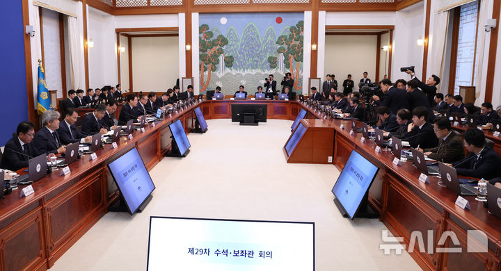 [서울=뉴시스] 고범준 기자 = 이재명 대통령이 9일 청와대에서 열린 수석보좌관회의에 입장하고 있다. (청와대통신사진기자단) 2026.04.09. bjko@newsis.com