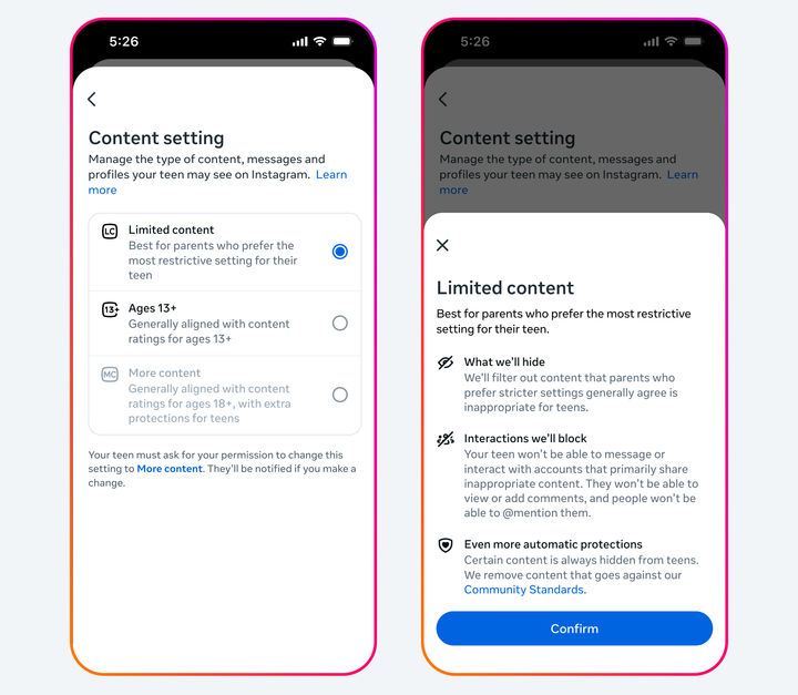 [서울=뉴시스] 메타는 9일(현지 시간) 인스타그램의 청소년에게 적합한 콘텐츠 기준, '제한 콘텐츠' 설정 기능을 전 세계 확대 적용한다고 밝혔다. 2026.04.10. (사진=메타 뉴스룸) *재판매 및 DB 금지