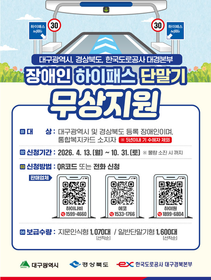 [대구=뉴시스] 장애인 감면 하이패스 단말기 무상 지원. (사진=한국도로공사 대구경북본부 제공) 2026.04.10 photo@newsis.com *재판매 및 DB 금지