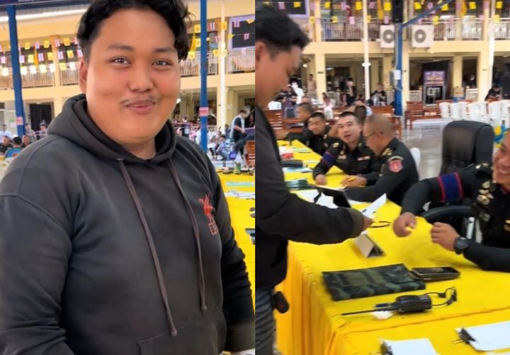 [서울=뉴시스] 태국에서 한 남성이 3개월간 버블티를 마셔 30kg을 증량해 병역을 면제받았다. (사진=틱톡 계정 'mon_witchaphon' 캡처) 2026.04.12.