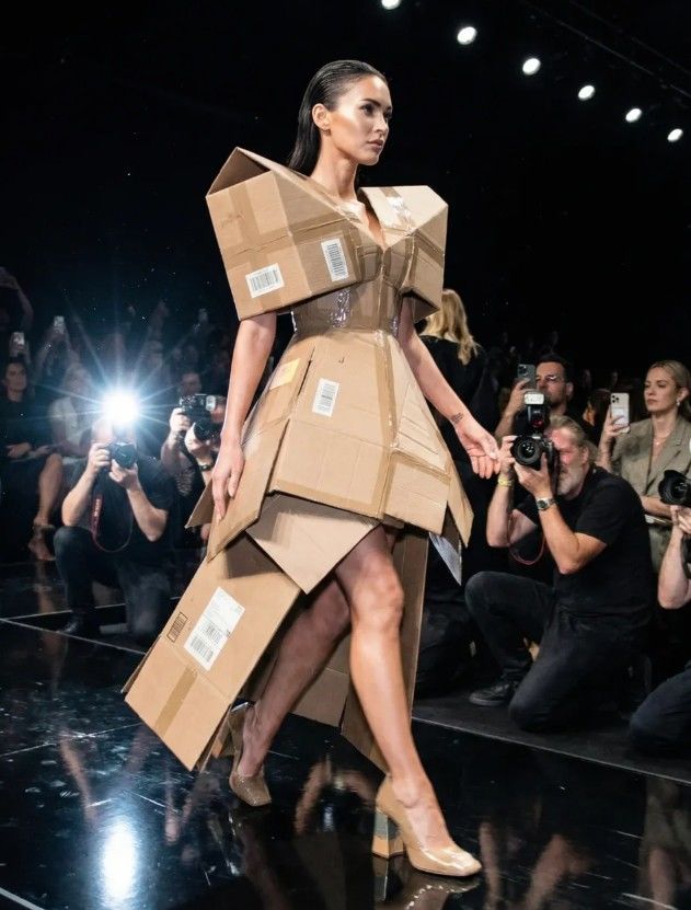 [서울=뉴시스] 지난 10일(현지시각) 인도 뉴스18을 비롯한 외신들은 소셜미디어(SNS)에 올라온 골판지 상자로 제작된 드레스 사진이 AI로 생성됐다고 보도했다. (사진='celebsimulation' 인스타그램 계정 캡처)