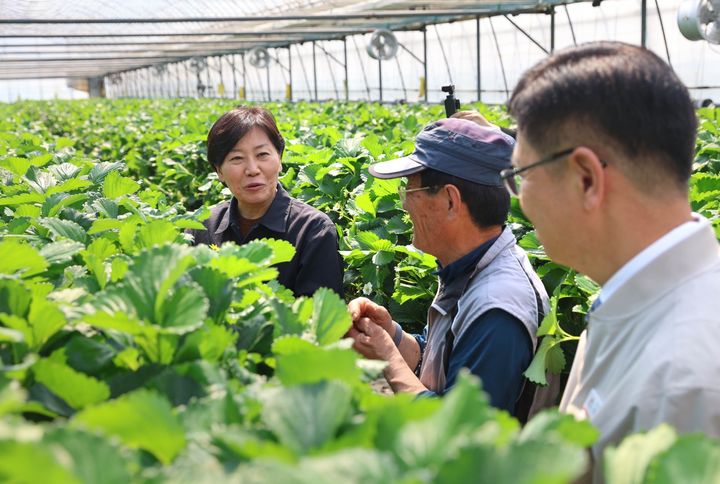 [세종=뉴시스]송미령 농림축산식품부 장관이 13일 충남 서산의 시설농가와 농기계 이용 현장을 방문해 농업용 면세유 가격 상승에 따른 현장 애로를 청취하고 대응 상황을 점검하고 있다. (사진=농식품부 제공) *재판매 및 DB 금지
