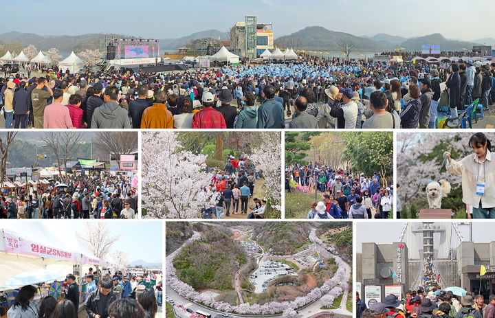 [임실=뉴시스] 지난 11~12일 임실군 옥정호 출렁다리 일원에서 펼쳐진 '옥정호 벚꽃축제'. (사진=임실군 제공) 2026.04.13. photo@newsis.com&nbsp; *재판매 및 DB 금지