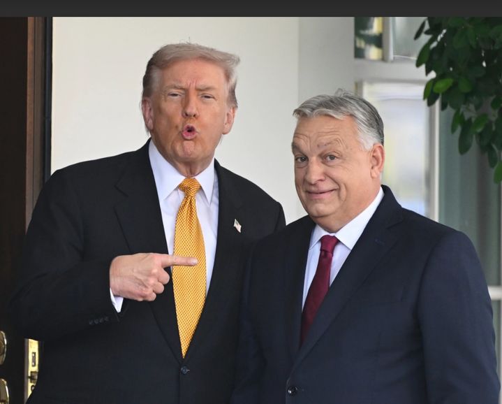 [워싱턴=AP/뉴시스] 도널드 트럼프 미국 대통령(왼쪽)이 2025년 11월 7일 워싱턴 백악관에서 빅토르 오르반 헝가리 총리와 함께 하고 있다. 2026.04.13. *재판매 및 DB 금지