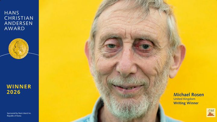 [서울=뉴시스] 13일(현지시간) 이탈리아 볼로냐에서 열린 '볼로냐 국제아동도서전'에서 한스 크리스티안 안데르센상 글 부문에 영국 작가 마이클 로슨이 선정됐다. (사진=IBBY 라이브 방송 캡처) 2026.04.13. photo@newsis.com *재판매 및 DB 금지