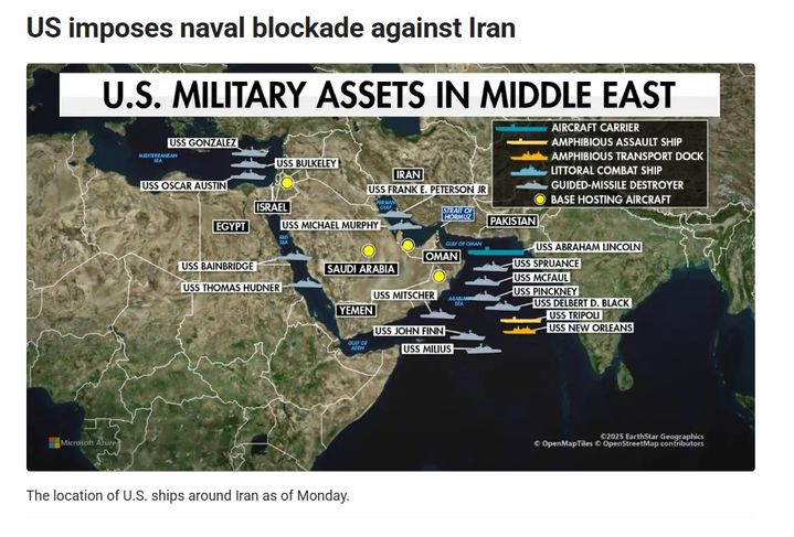 [워싱턴=뉴시스]미 해군이 호르무즈 해협 이란 항고 봉쇄 작전에 돌입한 13일(현지 시간) 최소 17척의 함정이 일대에 배치됐다고 미 폭스뉴스가 보도했다. (사진=폭스뉴스 캡쳐). 2026.04.13. *재판매 및 DB 금지