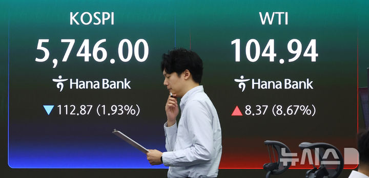 [서울=뉴시스] 12일(현지 시간) CNN, 파이낸셜타임스(FT)에 따르면 트럼프 대통령이 유가를 더 끌어올릴 위험을 감수하면서까지 전쟁 종식을 위한 압박 수위를 최고조로 끌어올린 것으로 분석된다. 사진은 13일 오전 서울 중구 하나은행 딜링룸 전광판에 미국 서부텍사스산 원유(WTI) 거래가와 코스피가 송출되고 있다. 2026.04.13. 